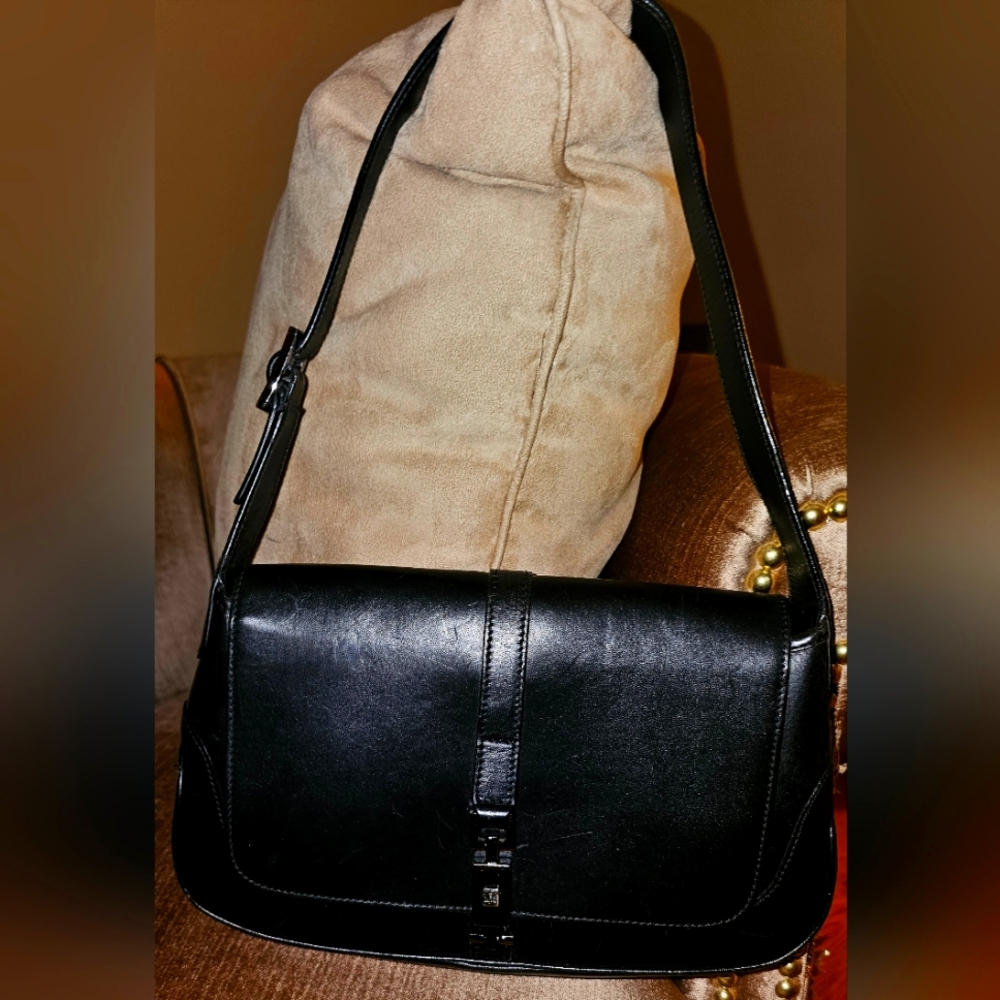 2000s Pre-Loved Vintage GUCCI Jackie O Small Black Leather Purse 100% Tom Ford